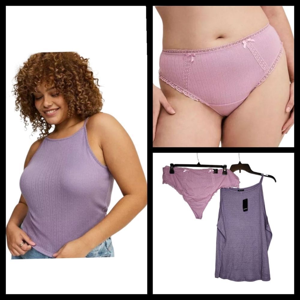 4X 26W Torrid Purple Pointelle High Neck Crop Tank Pink Thong Set Loungewear cot
